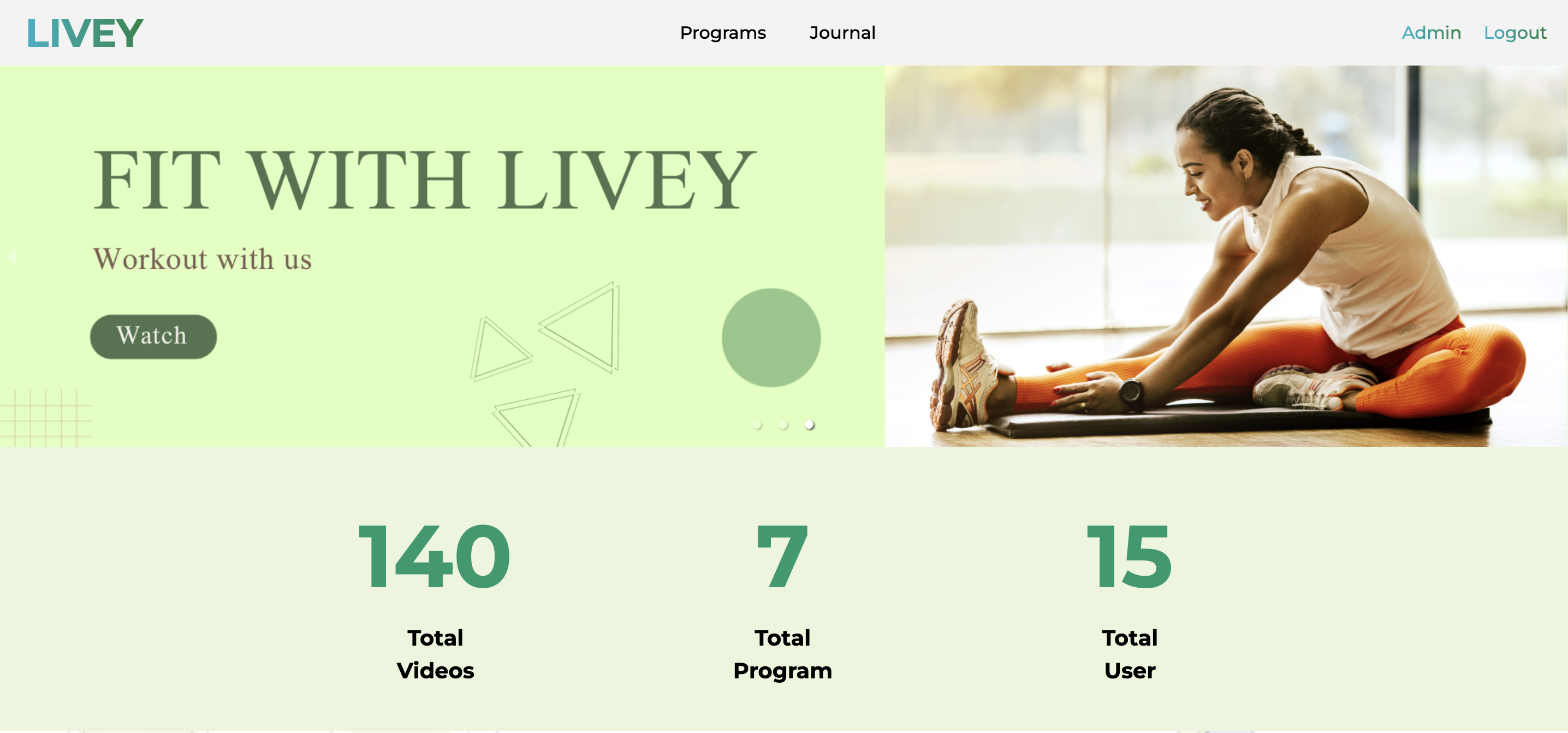Screenshot of the Livey workout platform